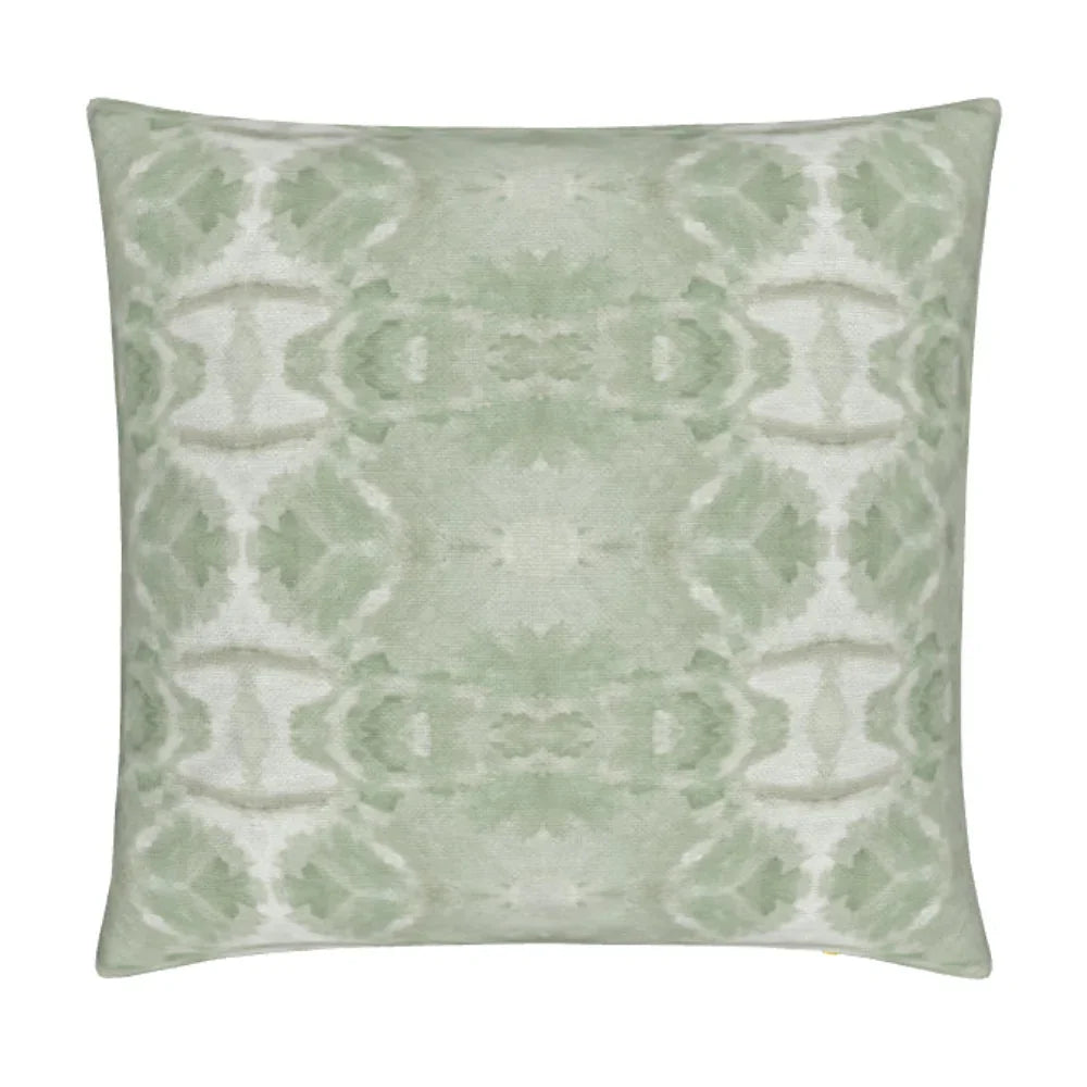 Trees Calm Jade Luxury Pillow by Truett Designs featuring an abstract botanical pattern inspired by oak leaf foliage in calming jade green and soft neutral tones. Handcrafted in England from sustainably printed luxury fabric, this designer decorative pillow brings organic texture, depth, and sophisticated color to sofas, beds, accent chairs, and window seats. A versatile accent for traditional, transitional, and modern interiors, ideal for interior designers seeking luxury throw pillows, artisan-crafted tex