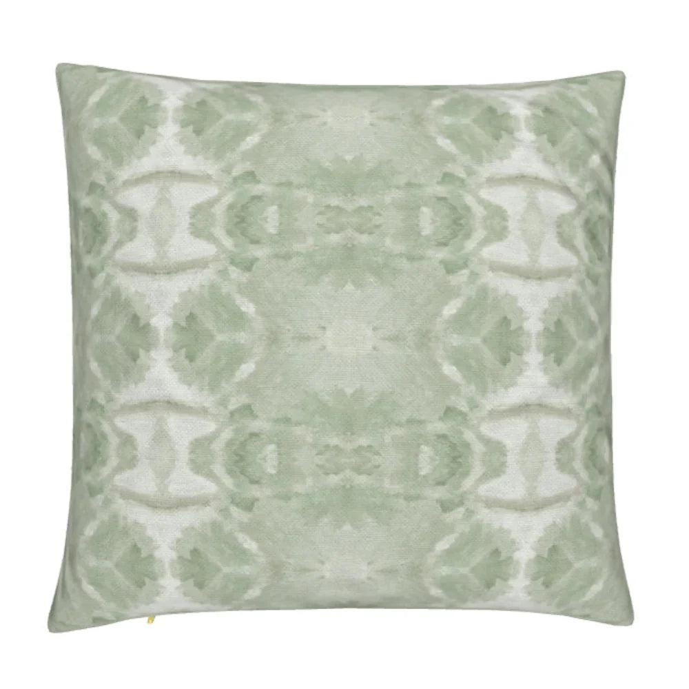 Trees Calm Jade Luxury Pillow by Truett Designs featuring an abstract botanical pattern inspired by oak leaf foliage in calming jade green and soft neutral tones. Handcrafted in England from sustainably printed luxury fabric, this designer decorative pillow brings organic texture, depth, and sophisticated color to sofas, beds, accent chairs, and window seats. A versatile accent for traditional, transitional, and modern interiors, ideal for interior designers seeking luxury throw pillows, artisan-crafted tex