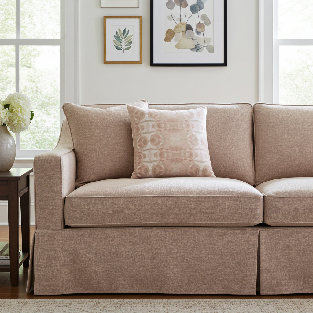 Trees Blush & Mocha Luxury Pillow by Truett Designs featuring an abstract botanical pattern inspired by oak leaves in soft blush pink and warm mocha brown. Handcrafted in England from sustainably printed designer fabric, this luxury decorative pillow adds warmth, texture, and layered elegance to sofas, beds, accent chairs, and window seats. Ideal for interior designers seeking artisan-crafted textiles, nature-inspired home décor, luxury throw pillows, and timeless accents for traditional, transitional, and