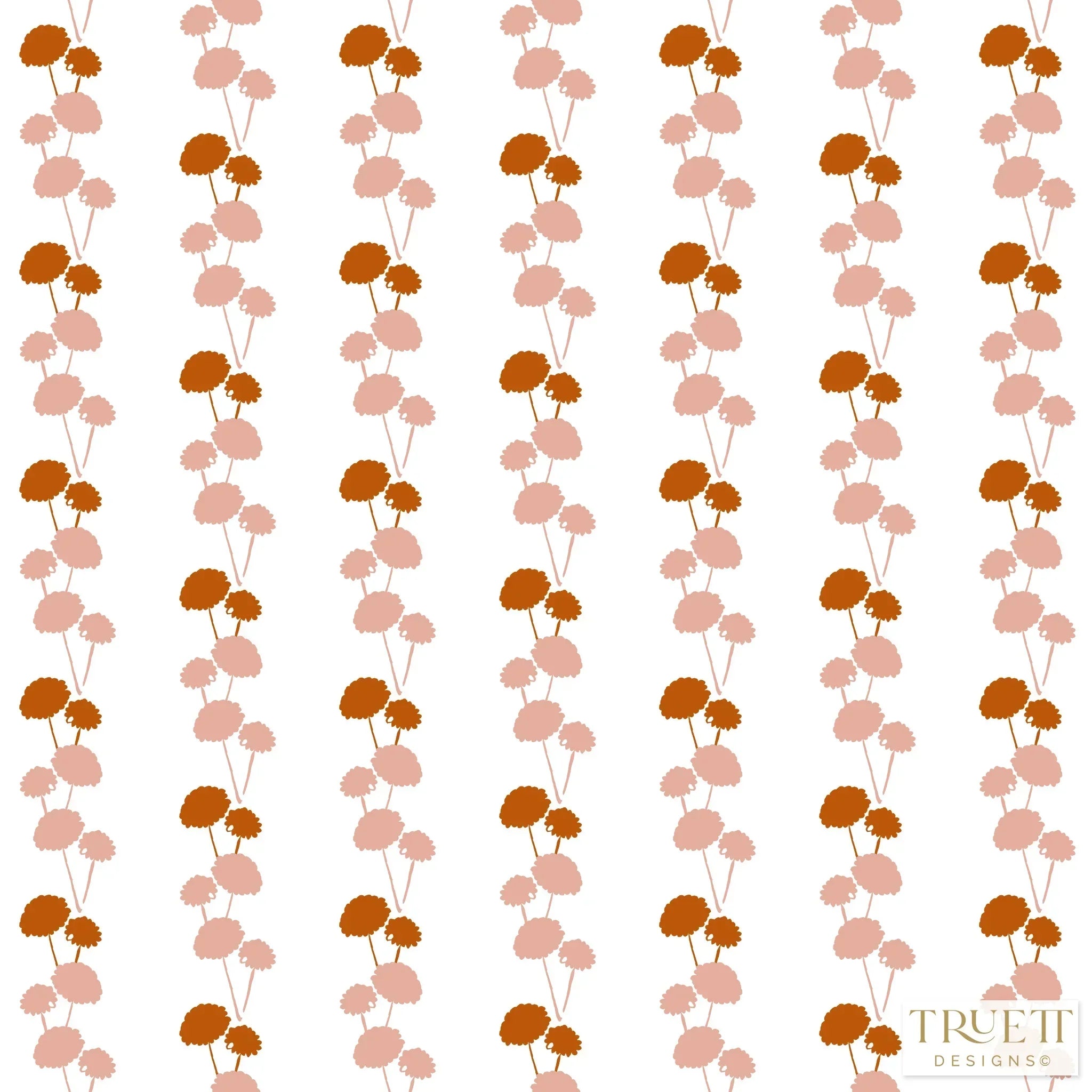 Luxury botanical and floral wallpaper featuring an elegant linear dahlia vine pattern inspired by English gardens, designed for modern traditional interiors, powder rooms, bedrooms, dining spaces, and layered luxury homes. Sustainably printed in England by Truett Designs.