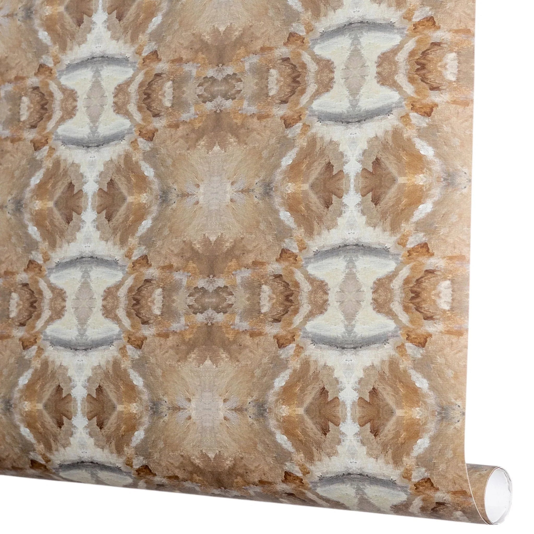 Luxury cognac brown abstract wallpaper with painterly organic movement and linear lines inspired by live oak trees, designed for contemporary and modern traditional interiors.