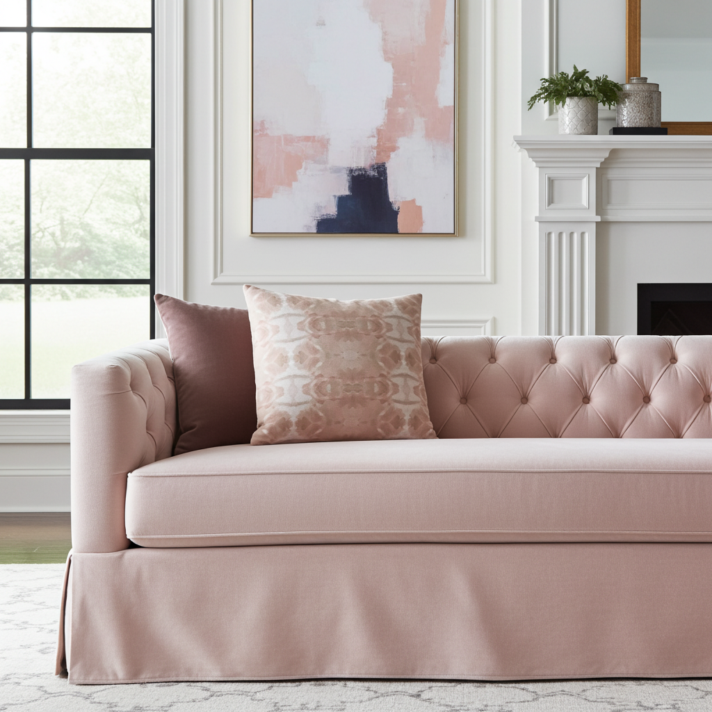 Trees Blush & Mocha Luxury Pillow by Truett Designs featuring an abstract botanical pattern inspired by oak leaves in soft blush pink and warm mocha brown. Handcrafted in England from sustainably printed designer fabric, this luxury decorative pillow adds warmth, texture, and layered elegance to sofas, beds, accent chairs, and window seats. Ideal for interior designers seeking artisan-crafted textiles, nature-inspired home décor, luxury throw pillows, and timeless accents for traditional, transitional, and