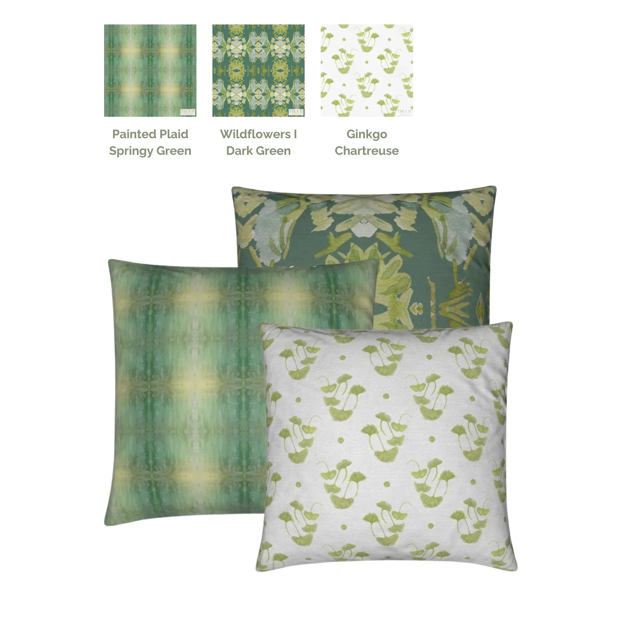Wildflowers I Dark Green luxury pillow featuring a large-scale abstract floral pattern in rich green tones, handcrafted in England for layered designer interiors, luxury living rooms, and thoughtfully curated home