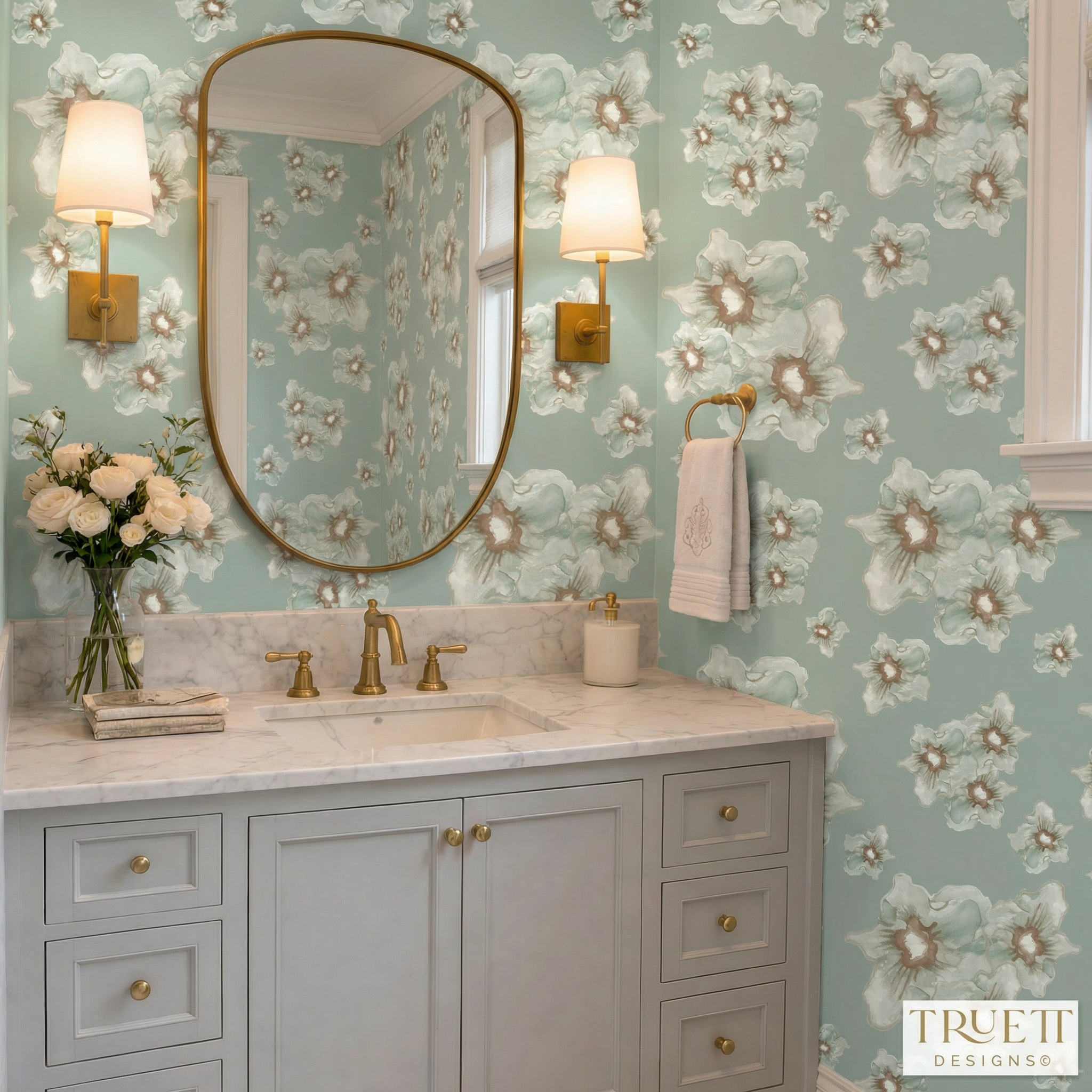 Cottage Garden luxury wallpaper with a small-scale floral pattern inspired by traditional English gardens, ideal for custom interiors, refined bedrooms, charming powder rooms, tailored living spaces, and luxury residential design projects.