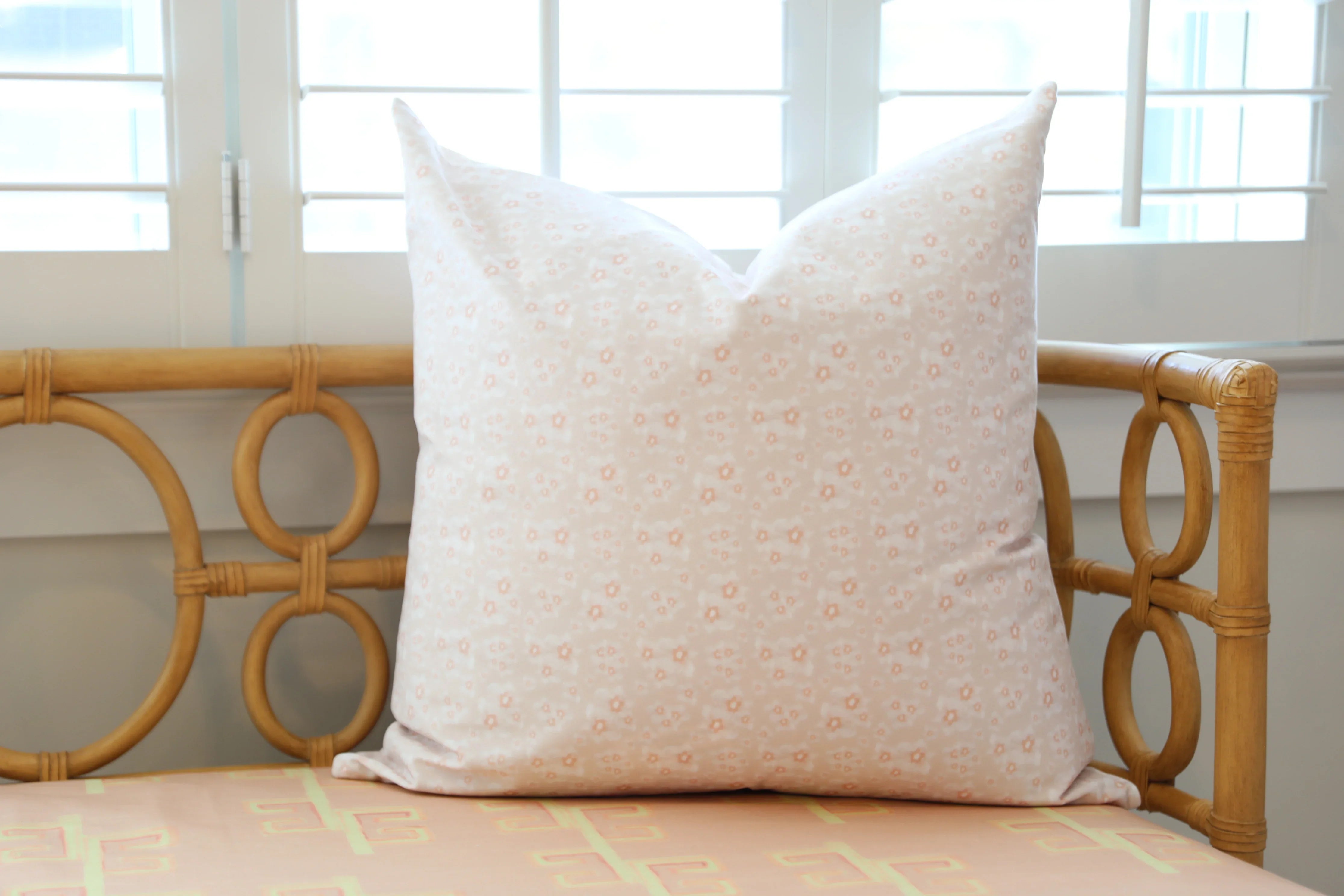 Luxury floral decorative pillow inspired by English cottage gardens with soft botanical detail and layered texture, designed for modern traditional interiors, cozy bedrooms, collected living spaces, and timeless cottage-style homes. Sustainably printed and handcrafted in England by Truett Designs.