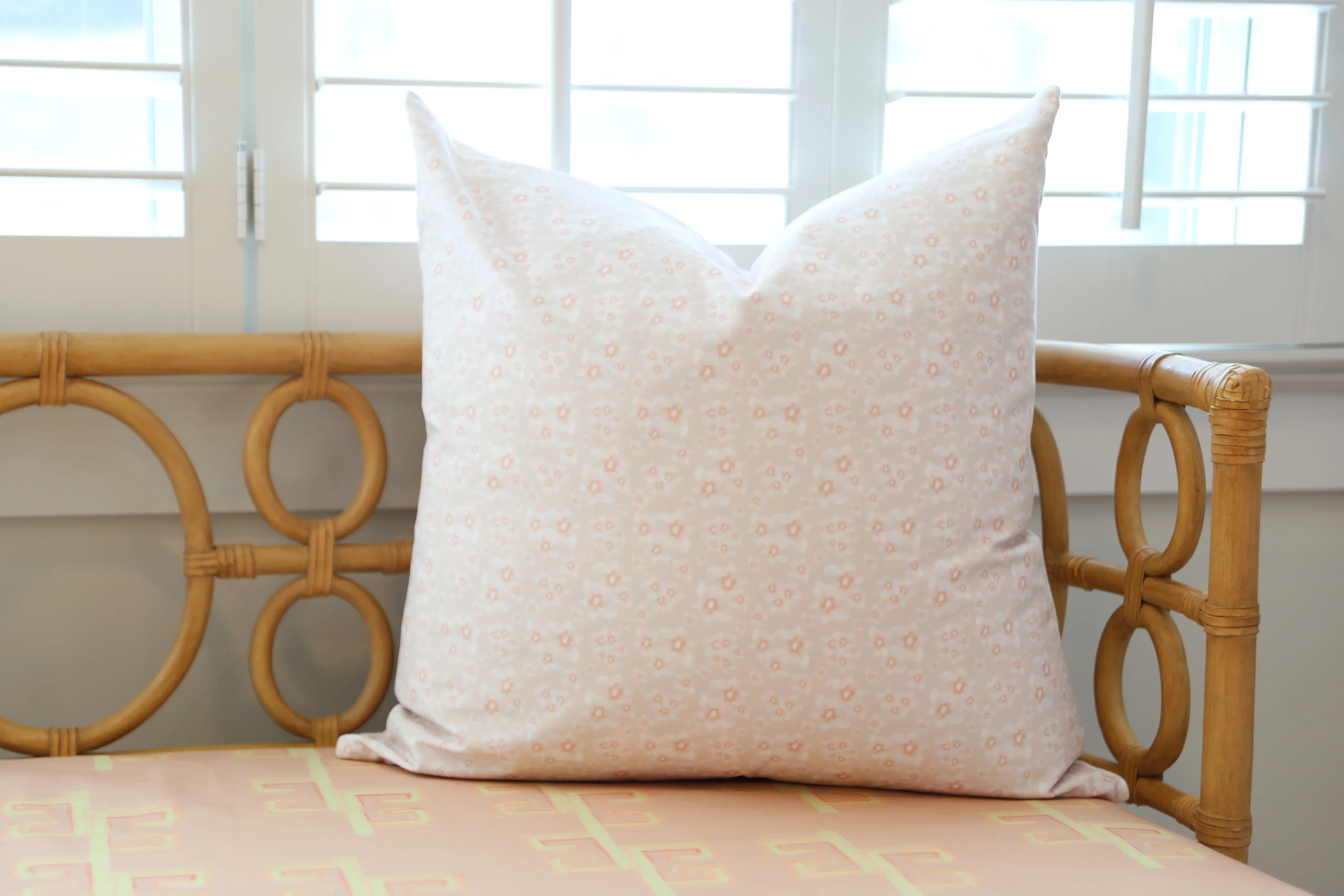 Luxury floral decorative pillow inspired by English cottage gardens with soft botanical detail and layered texture, designed for modern traditional interiors, cozy bedrooms, collected living spaces, and timeless cottage-style homes. Sustainably printed and handcrafted in England by Truett Designs.