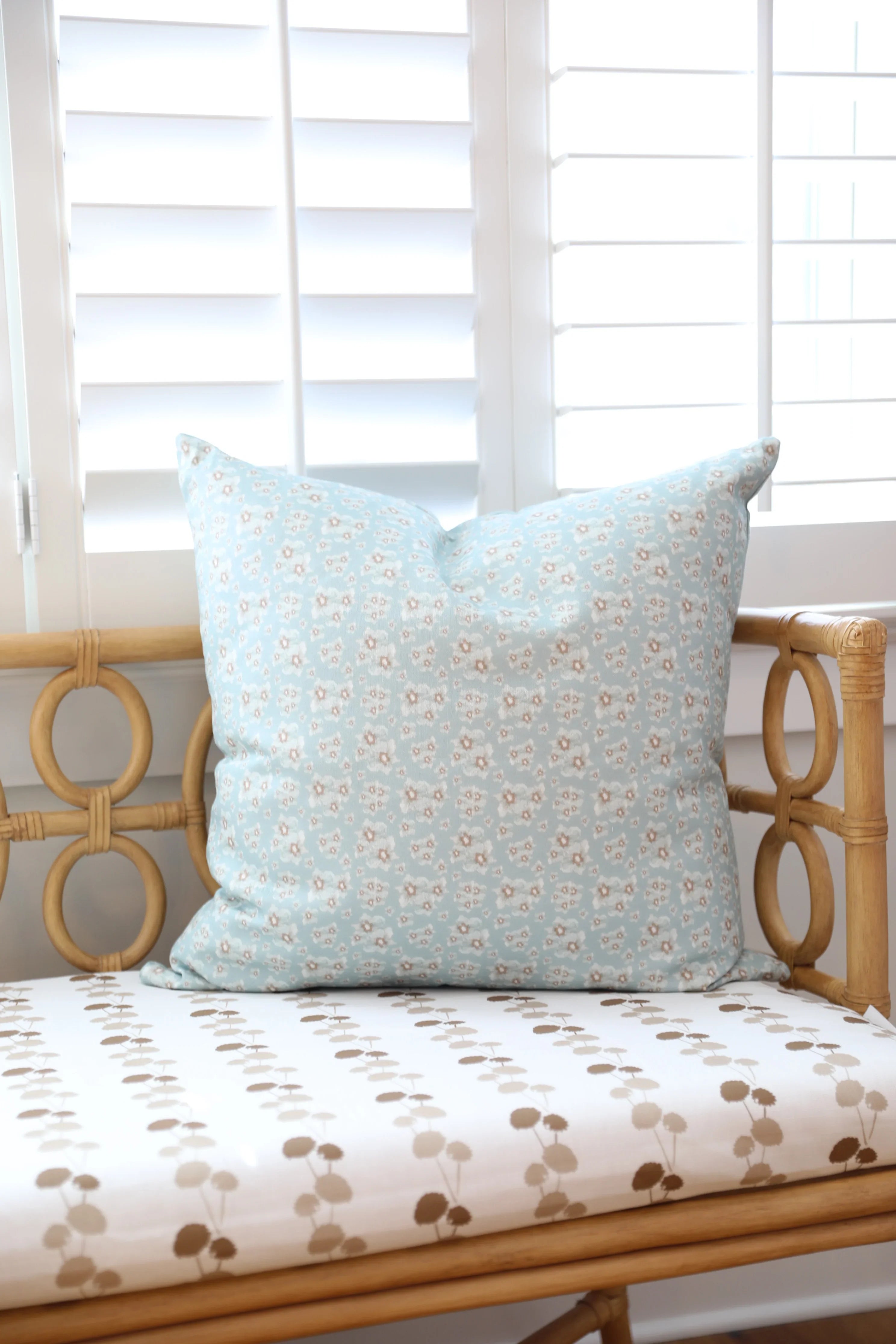 Luxury floral decorative pillow inspired by English cottage gardens with soft botanical detail and layered texture, designed for modern traditional interiors, cozy bedrooms, collected living spaces, and timeless cottage-style homes. Sustainably printed and handcrafted in England by Truett Designs.