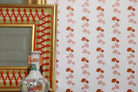 Luxury botanical and floral wallpaper featuring an elegant linear dahlia vine pattern inspired by English gardens, designed for modern traditional interiors, powder rooms, bedrooms, dining spaces, and layered luxury homes. Sustainably printed in England by Truett Designs.