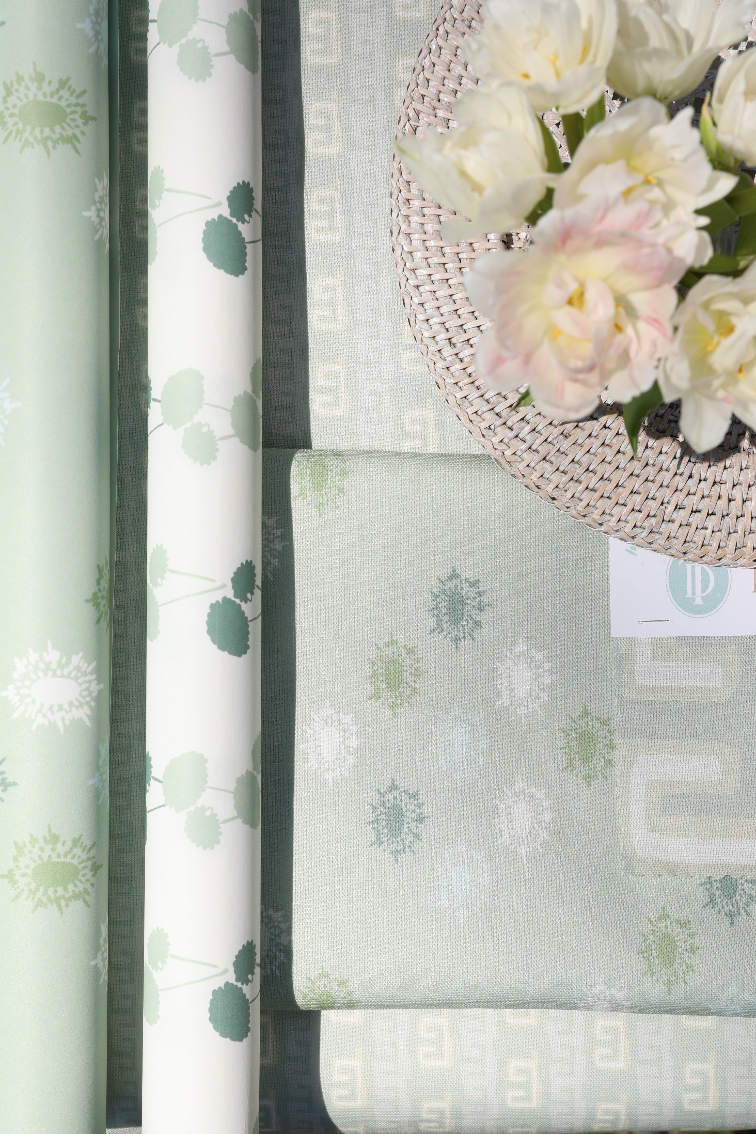 Luxury botanical  & floral wallpaper featuring an elegant linear dahlia vine pattern inspired by English gardens, designed for modern traditional interiors, powder rooms, bedrooms, dining spaces, and layered luxury homes. Sustainably printed in England by Truett Designs.