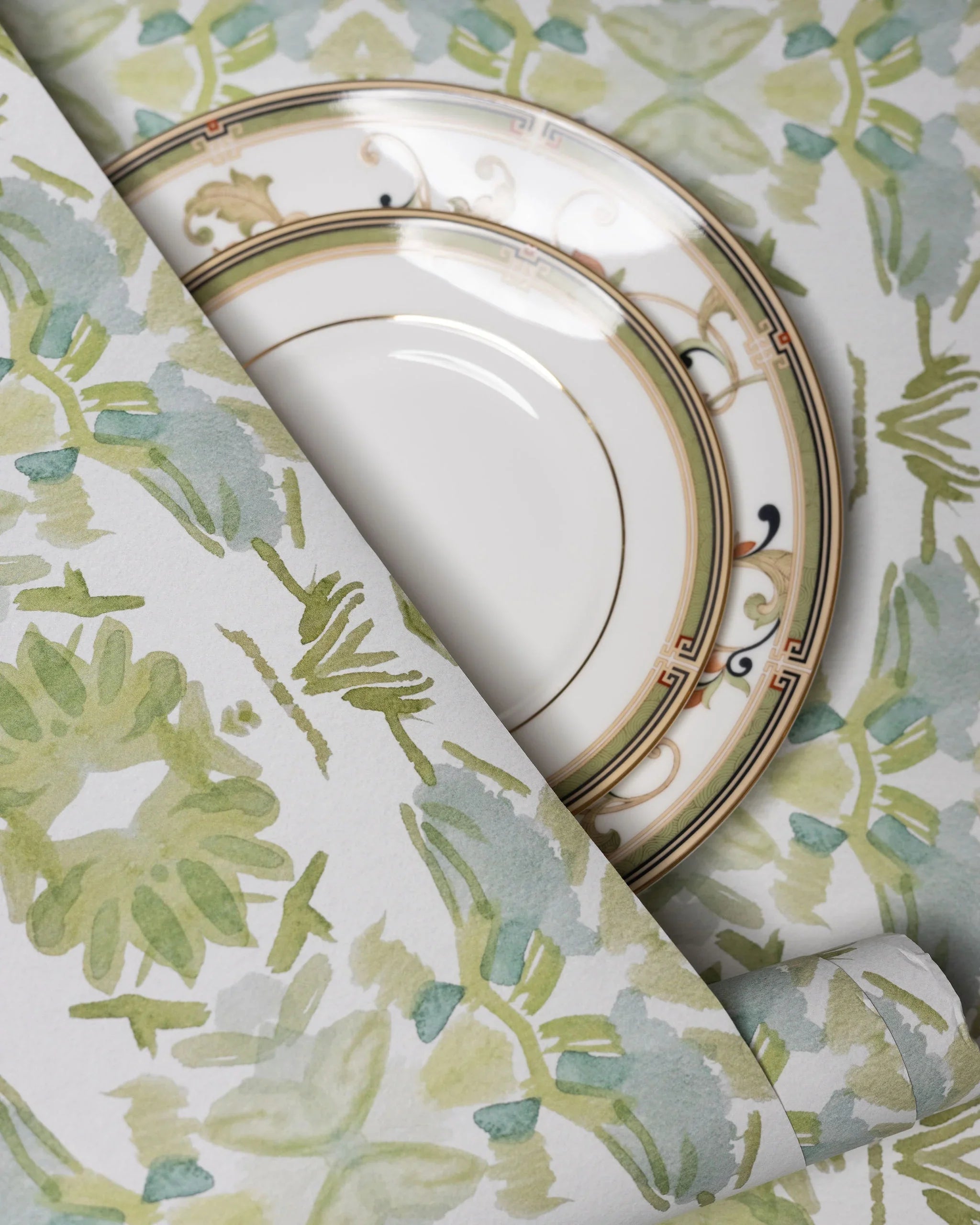 Wildflowers I White & Apple Green luxury wallpaper featuring an abstract floral pattern on a soft white ground with fresh apple green tones, sustainably printed in England for luxury homes, designer-curated interiors, powder rooms, bedrooms, and thoughtfully layered living spaces.